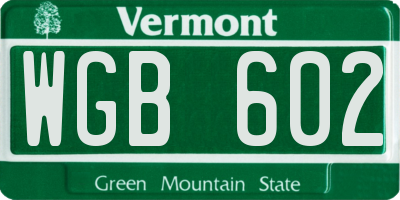 VT license plate WGB602
