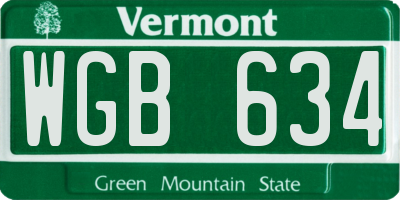VT license plate WGB634