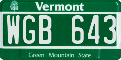 VT license plate WGB643