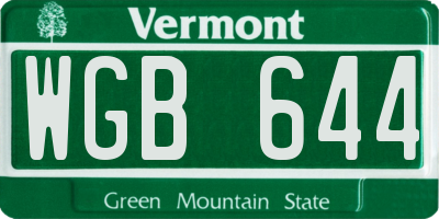 VT license plate WGB644