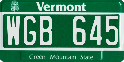 VT license plate WGB645