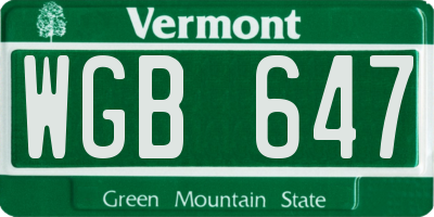VT license plate WGB647