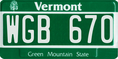 VT license plate WGB670