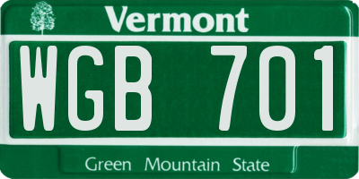 VT license plate WGB701