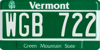 VT license plate WGB722