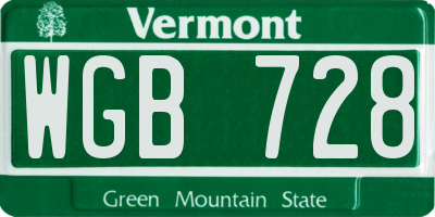 VT license plate WGB728
