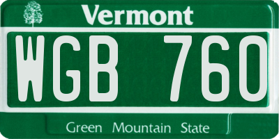 VT license plate WGB760