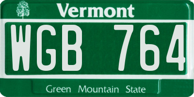 VT license plate WGB764