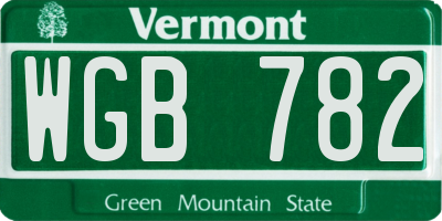 VT license plate WGB782