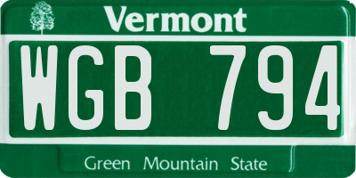 VT license plate WGB794