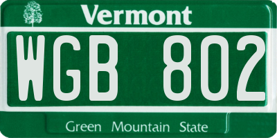 VT license plate WGB802