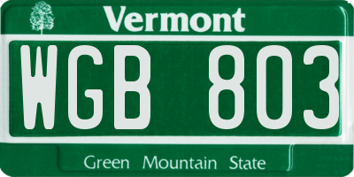 VT license plate WGB803