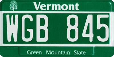 VT license plate WGB845
