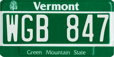 VT license plate WGB847