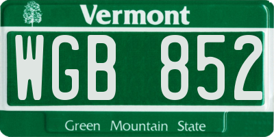 VT license plate WGB852