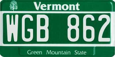 VT license plate WGB862