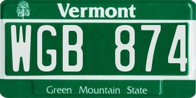 VT license plate WGB874