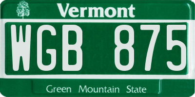 VT license plate WGB875