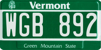 VT license plate WGB892