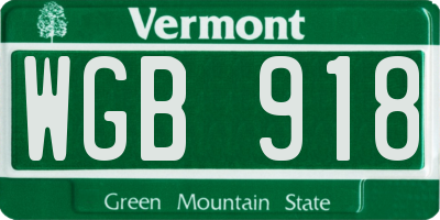 VT license plate WGB918