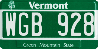 VT license plate WGB928