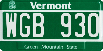 VT license plate WGB930