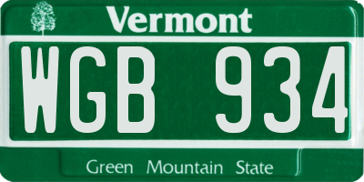 VT license plate WGB934