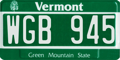 VT license plate WGB945