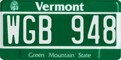 VT license plate WGB948