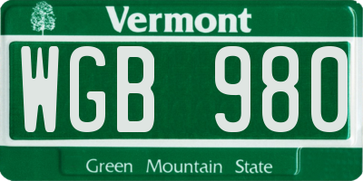 VT license plate WGB980