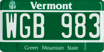 VT license plate WGB983