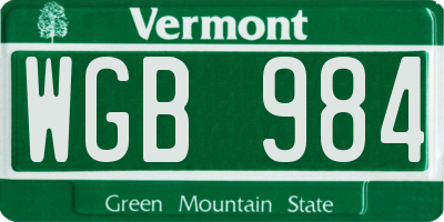 VT license plate WGB984