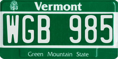 VT license plate WGB985