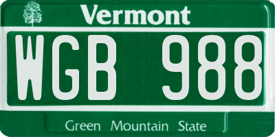 VT license plate WGB988