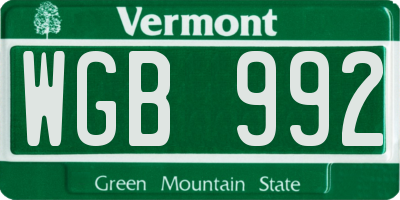 VT license plate WGB992