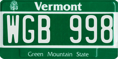 VT license plate WGB998