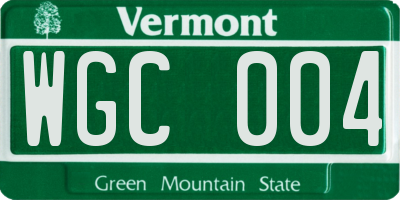 VT license plate WGC004