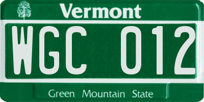 VT license plate WGC012