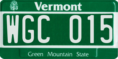 VT license plate WGC015