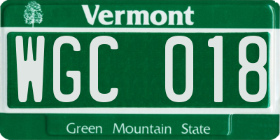 VT license plate WGC018