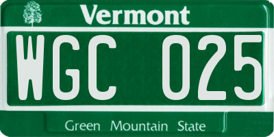 VT license plate WGC025