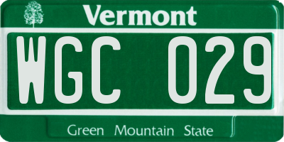 VT license plate WGC029