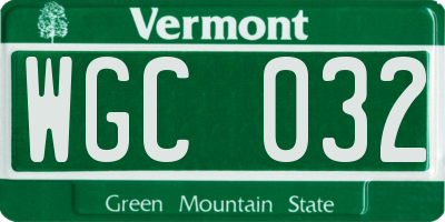 VT license plate WGC032