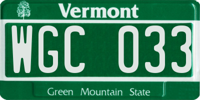 VT license plate WGC033