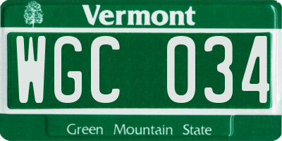 VT license plate WGC034