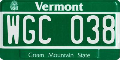 VT license plate WGC038