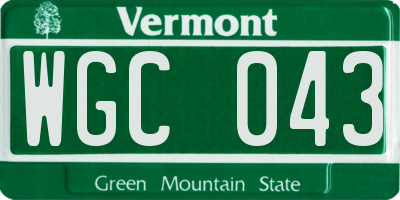 VT license plate WGC043