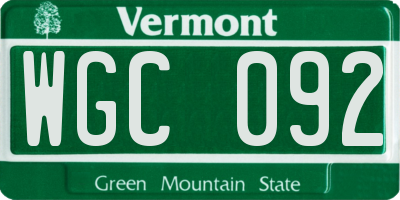 VT license plate WGC092