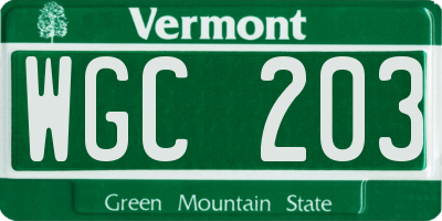 VT license plate WGC203