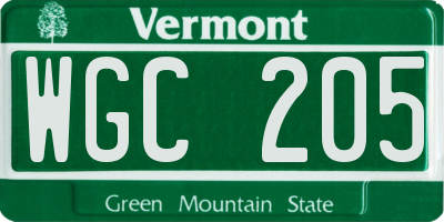 VT license plate WGC205